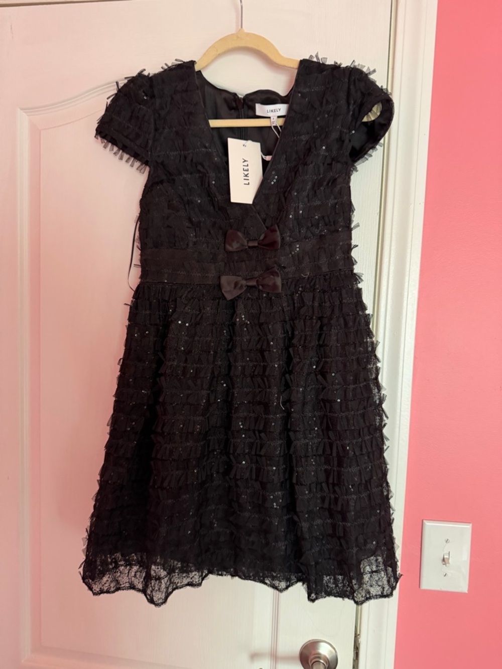 Likely Black Ruffled Bow Fit-and-Flare Mini Dress